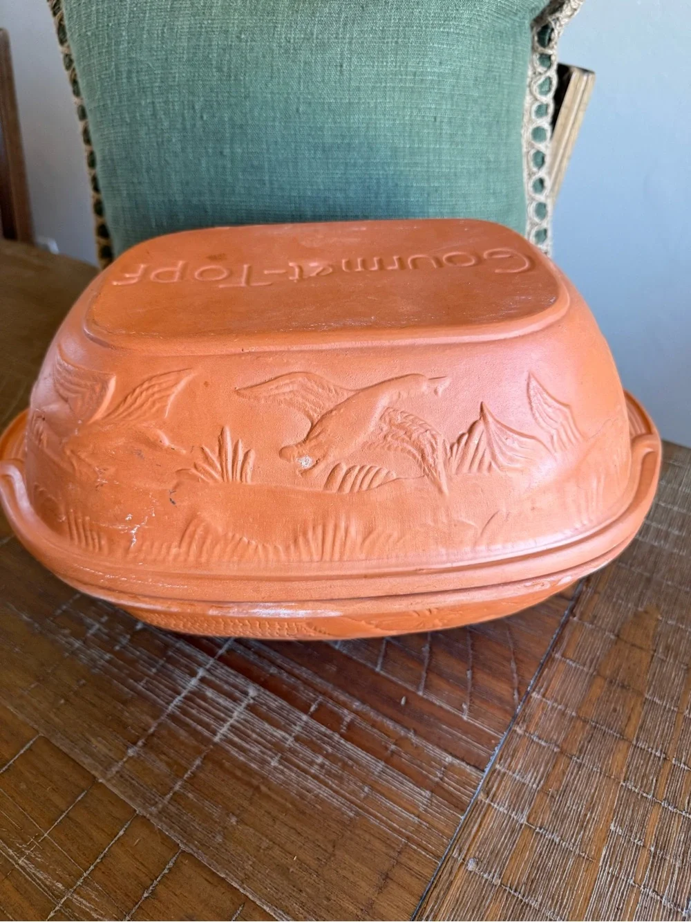 Vintage Gourmet Topf Terracotta Cooker Dutch Oven Embossed Barnyard Animals